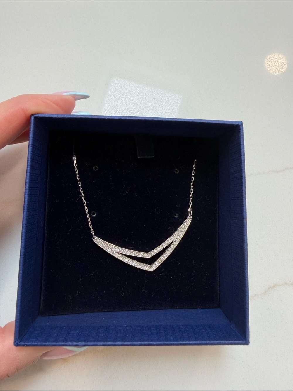 Swarovski Silver Double V Pavé Necklace